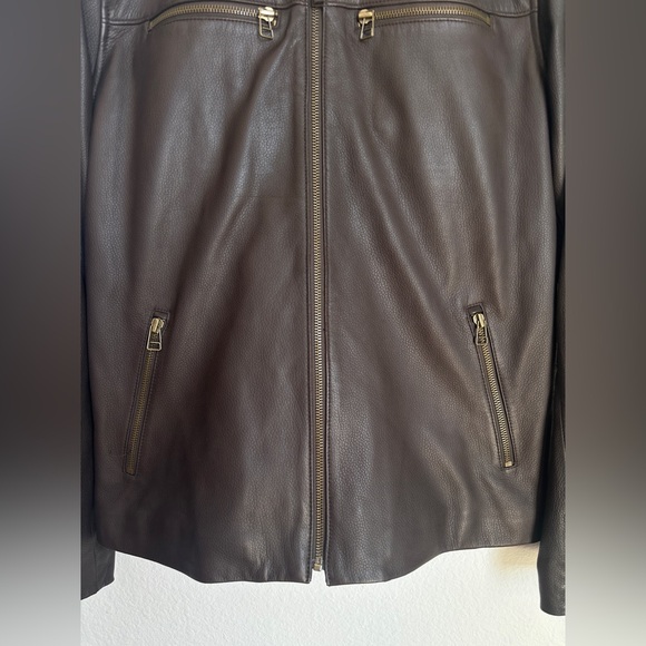 NWOT Vince brown Leather Moto Jacket 100% Lambskin Men’s size Small - Picture 7 of 17